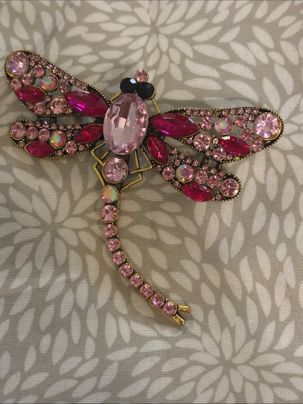 Big Pink Crystal Dragonfly Brooch - Picture 2 of 4